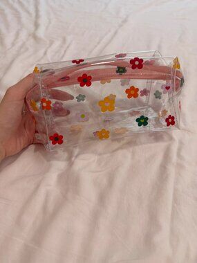 Clear Floral Makeup Bag Zip Pouch Cosmetic Travel Case